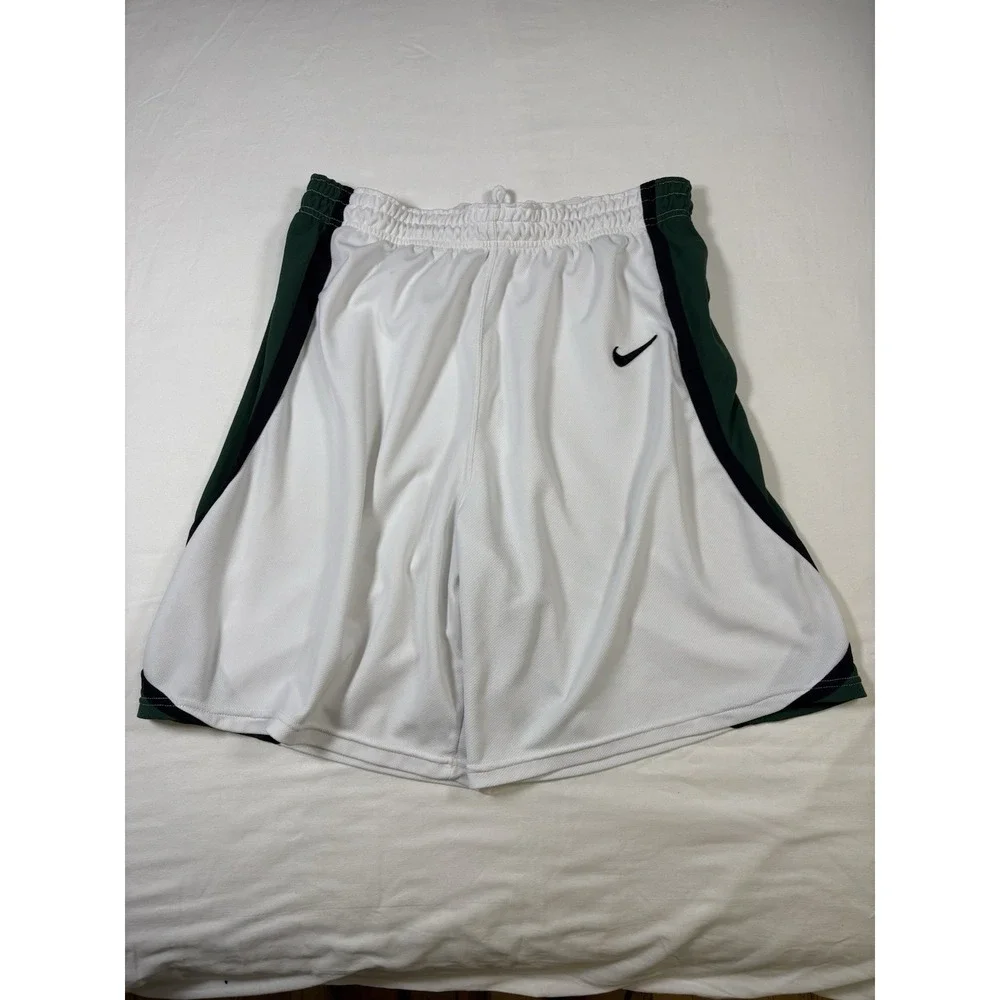 VTG 90s Nike Team Mesh Basketball Shorts XL White Green Made in USA Swoosh